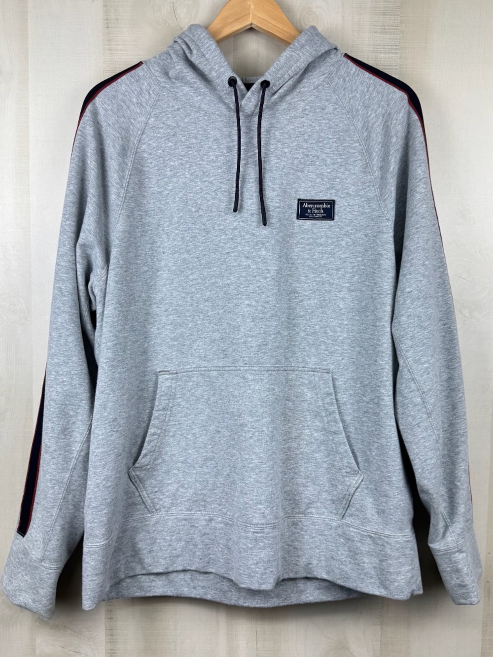 Abercrombie & Fitch Men’s Pullover Hoodie Heathered Gray Navy Trim Size Large
